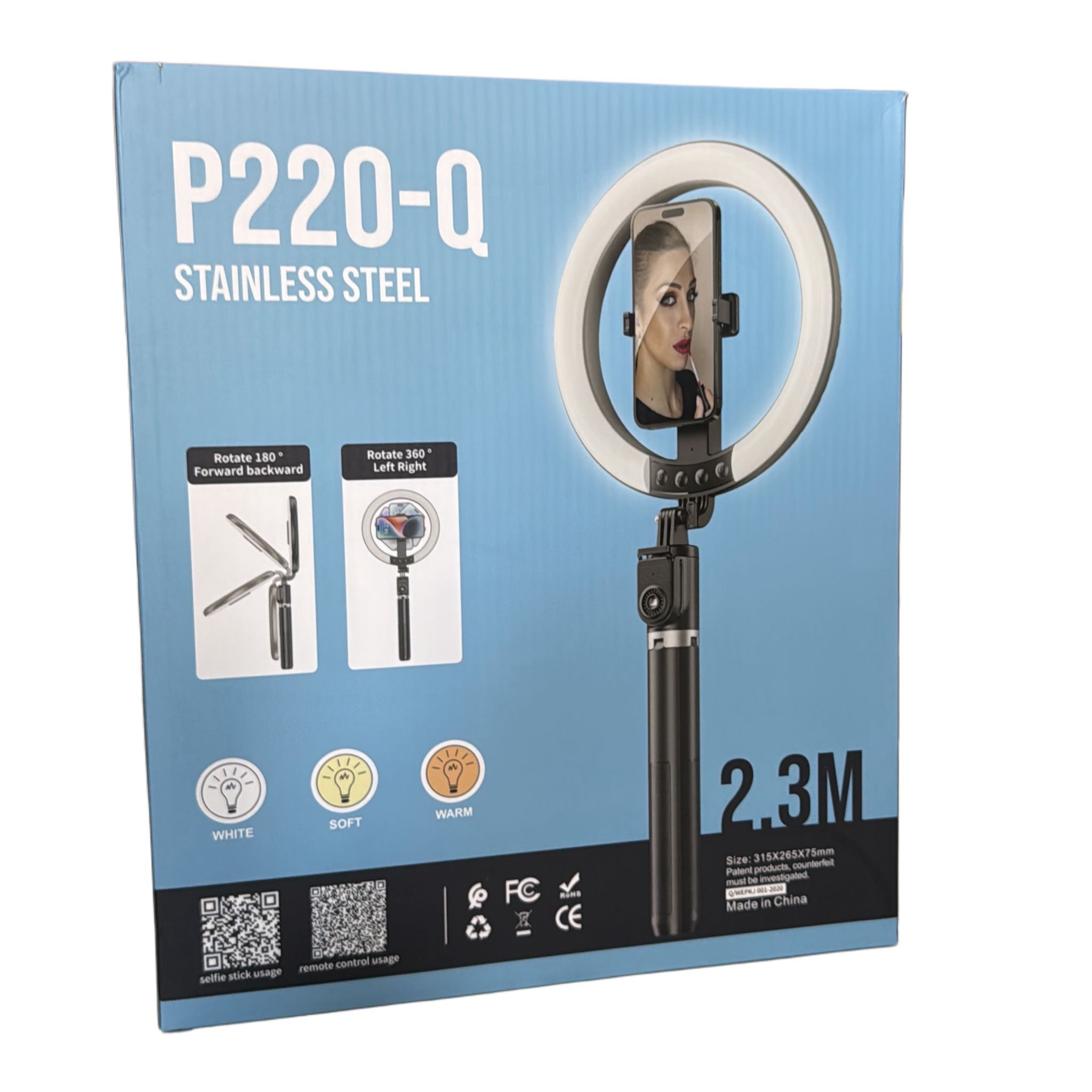 רינג לייט כולל חצובה/ מוט סלפי  2.3M דגם P220-Q