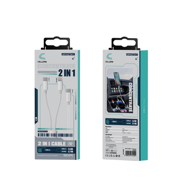 כבל קלוע 2 ב 1 TYPE C TO TYPEC / LIGHTNING דגם C201
