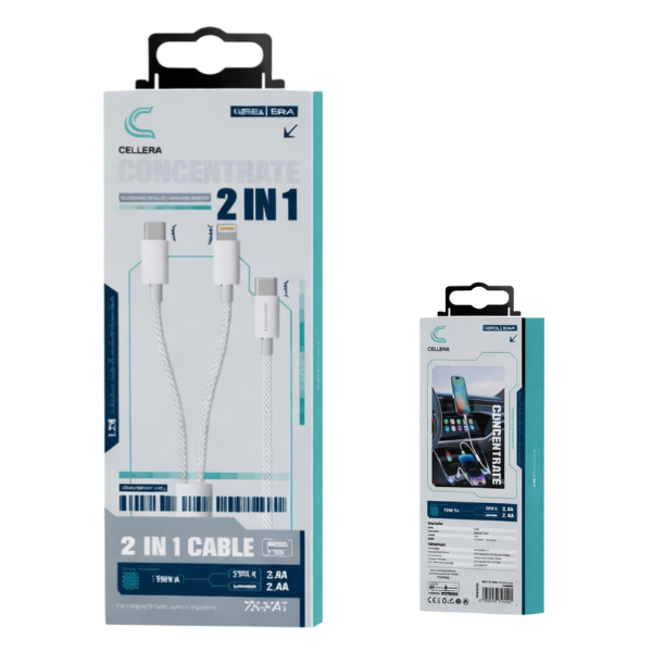 כבל קלוע 2 ב 1 TYPE C TO TYPEC / LIGHTNING דגם C201

