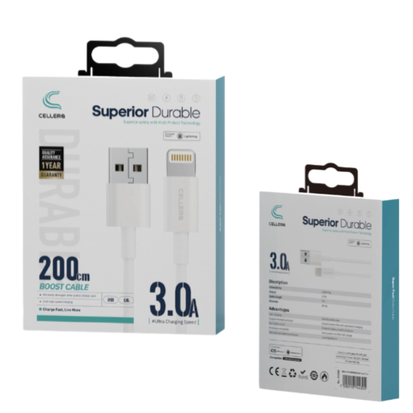 כבל 2 מטר USB-A TO LIGHTNING Ø3.8 דגם C208
