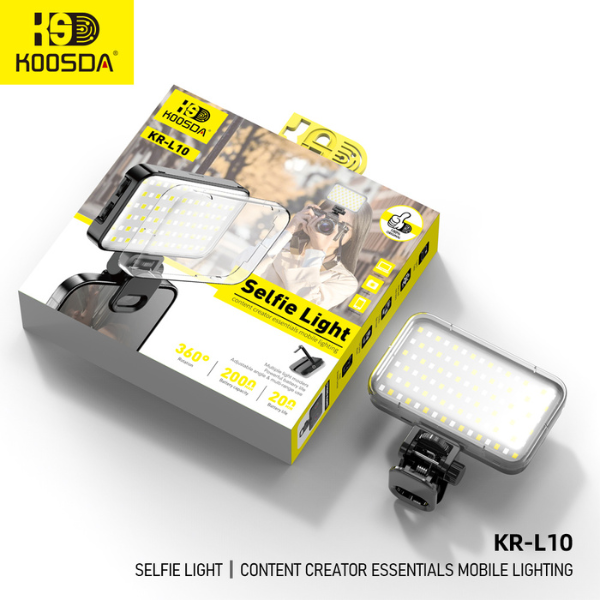 תאורת לצילום כוללת סוללה נטענת 2000mah מתאם לחצובה וקליפס לאחיזה בטלפון KOOSDA-L10