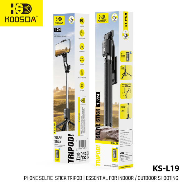 מוט סלפי אלומניום 1.7M משלוב חצובה ושלט KOOSDA-L19